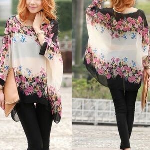 Boho flower print sheer flowy loose fit top XL great condition worn 3 or 4x